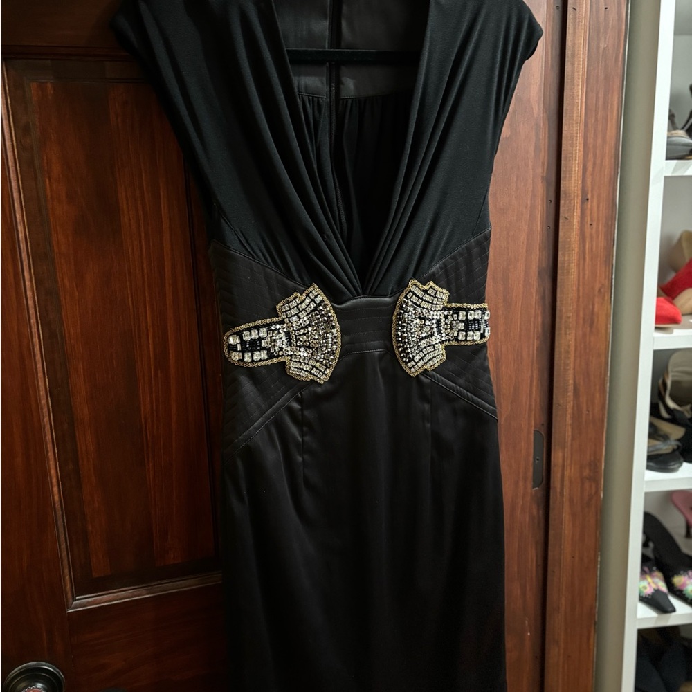 Chic Black Dress with Beaded Waist Detail